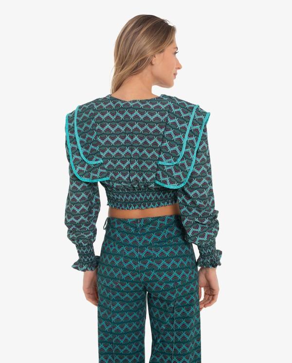 Cuplé PANTALON RECTO CON ESTAMPADO GEOMETRICO AZUL Últimos 2 días