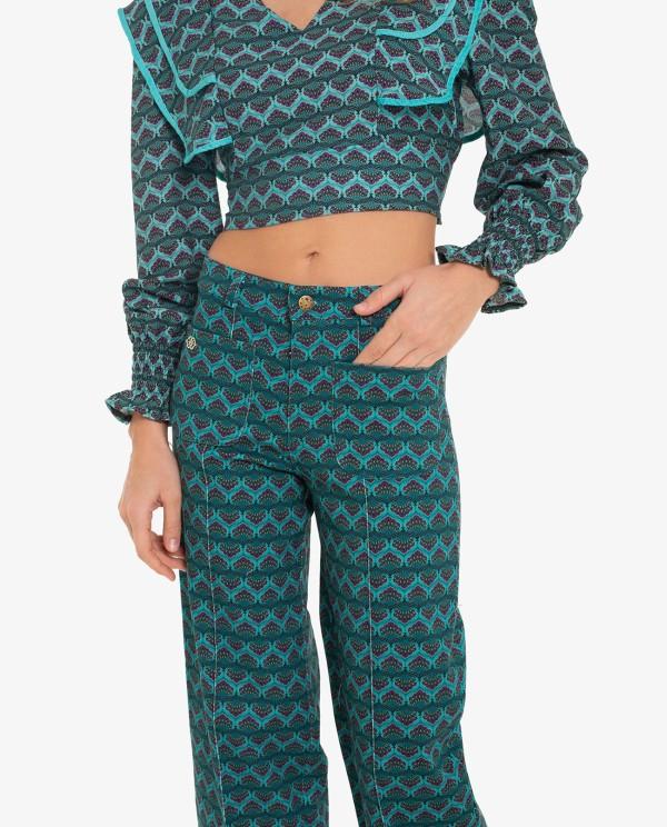 Cuplé PANTALON RECTO CON ESTAMPADO GEOMETRICO AZUL Últimos 2 días
