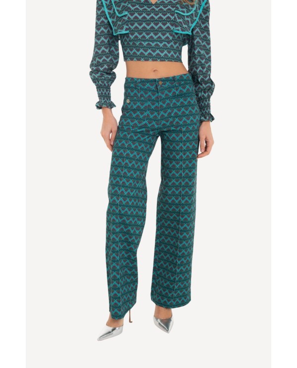 Cuplé PANTALON RECTO CON ESTAMPADO GEOMETRICO AZUL Últimos 2 días