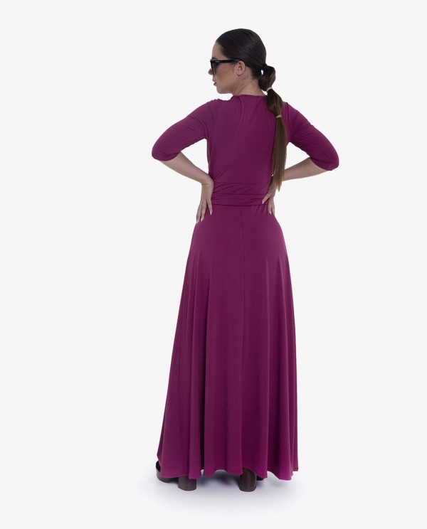 Cuplé MAXI VESTIDO MAGENTA DE PUNTO CON NUDO FRONTAL Y MANGAS TRES CUARTOS Precio de fábrica