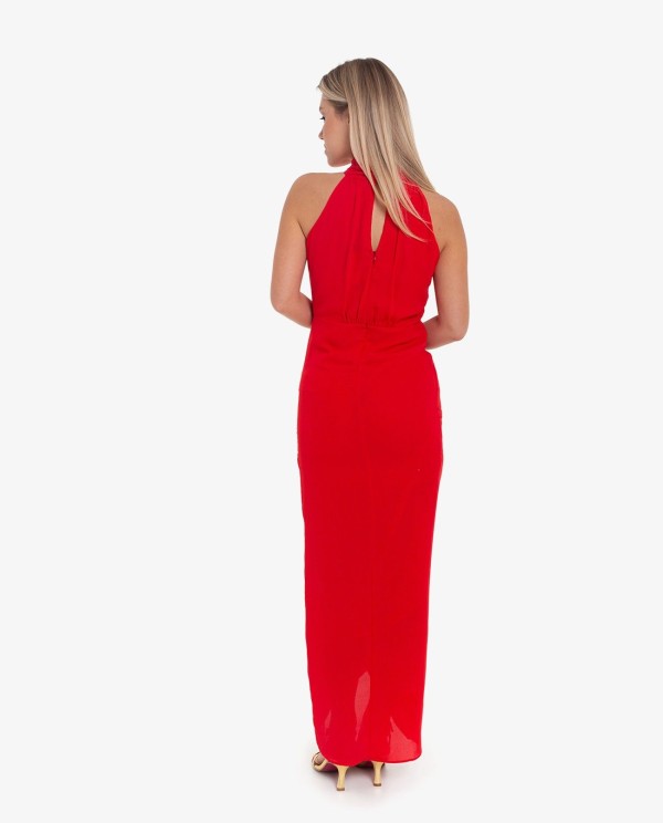 Cuplé VESTIDO LARGO HALTER FRUNCIDO ROJO Solo hoy