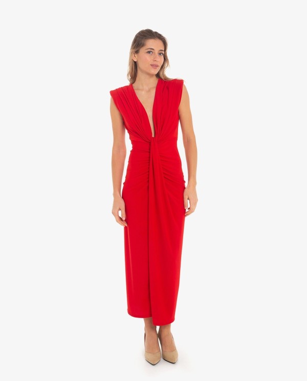 Cuplé VESTIDO AJUSTADO CON ESCOTE Y NUDO COLOR ROJO
