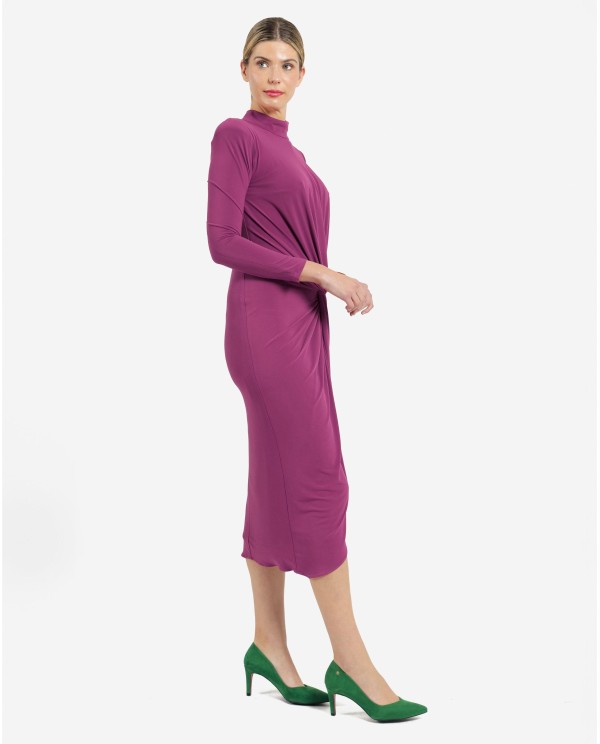 Cuplé VESTIDO MIDI FUCSIA DE PUNTO CON NUDO FRONTAL Y HOMBROS ESTRUCTURADOS Ahorra y exporta