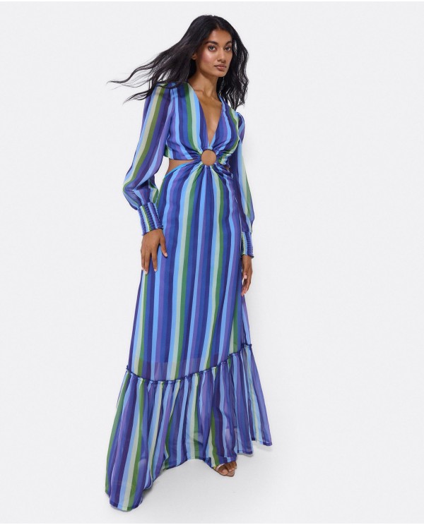 Cuplé VESTIDO MIDI ARO DELANTERO GASA RAYAS AZUL