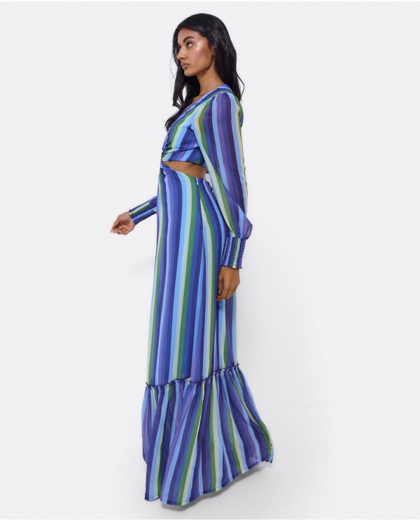 Cuplé VESTIDO MIDI ARO DELANTERO GASA RAYAS AZUL Ofertas de temporada