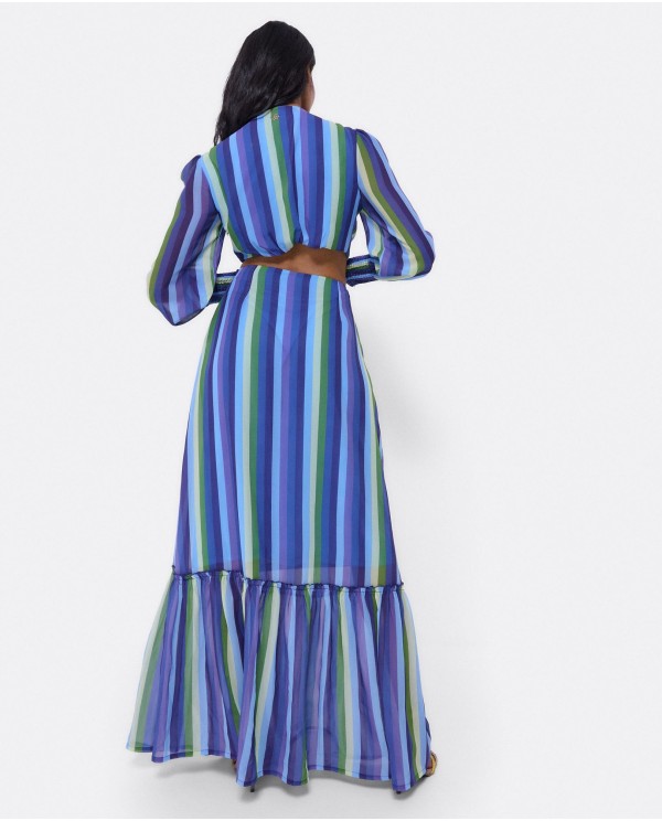 Cuplé VESTIDO MIDI ARO DELANTERO GASA RAYAS AZUL Ofertas de temporada