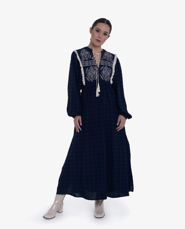 Cuplé VESTIDO BOHO LARGO PLUMETI AZUL OSCURO