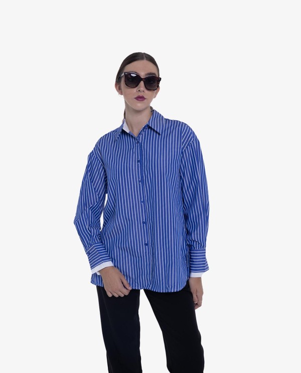 Cuplé CAMISA DE RAYAS AZUL Y BLANCO CON PUÑOS CONTRASTADOS