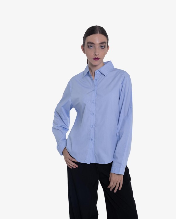 Cuplé CAMISA ASIMÉTRICA DE POPELÍN AZUL CIELO