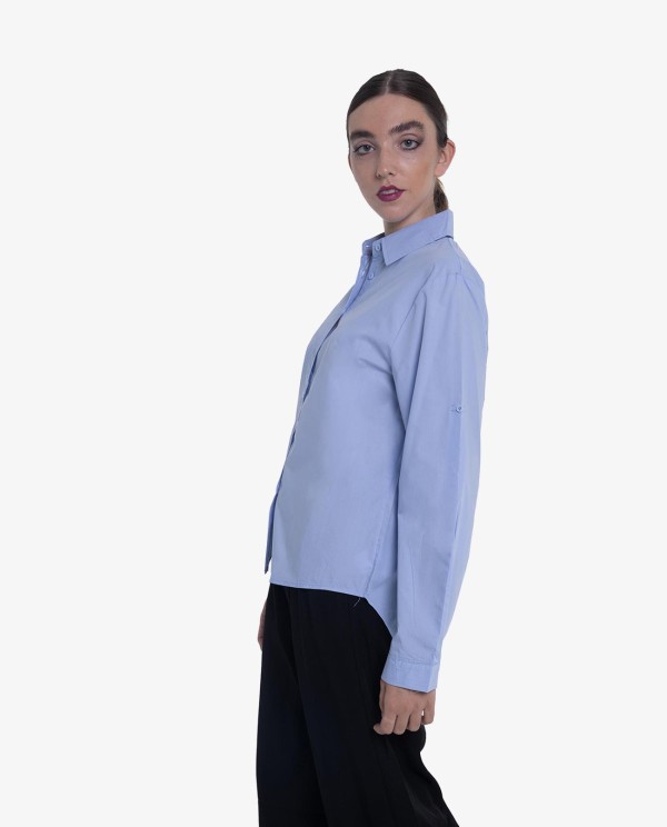 Cuplé CAMISA ASIMÉTRICA DE POPELÍN AZUL CIELO Precios de Black Friday