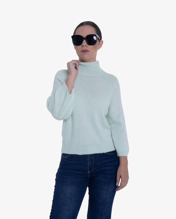 Cuplé JERSEY DE PUNTO VERDE CON CUELLO ALTO Y MANGAS TRES CUARTOS