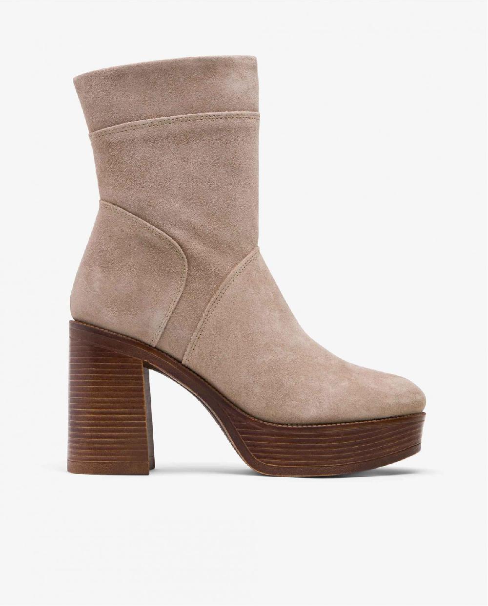 Cuplé BOTÍN BEIGE DE SERRAJE CON PLATAFORMA Y TACÓN ANCHO