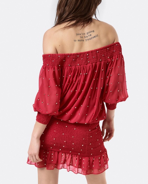 Cuplé VESTIDO CUELLO BARCA GASA FUCSIA Grandes ahorros