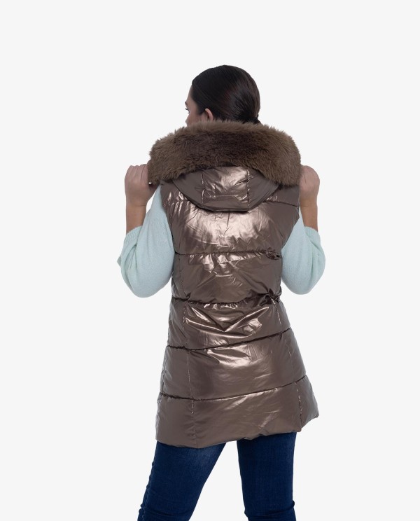 Cuplé CHALECO ACOLCHADO DE NYLON BRONCE CON DETALLES DE PELO Rebajas