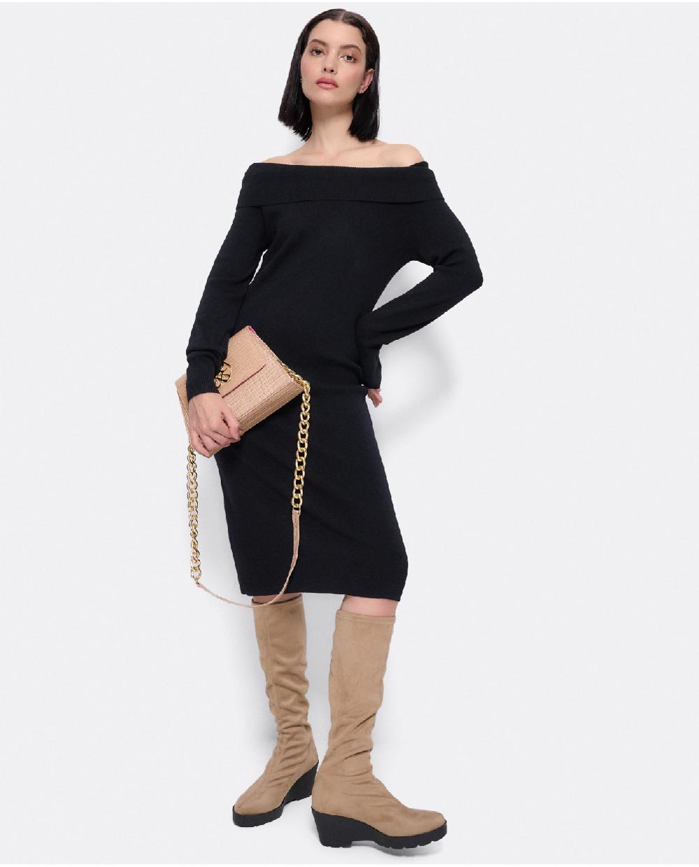 Cuplé VESTIDO MIDI ESCOTE DRAPEADO PUNTO NEGRO Liquidación