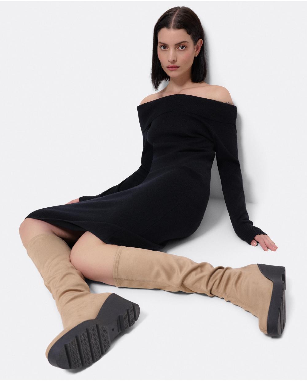 Cuplé VESTIDO MIDI ESCOTE DRAPEADO PUNTO NEGRO Liquidación
