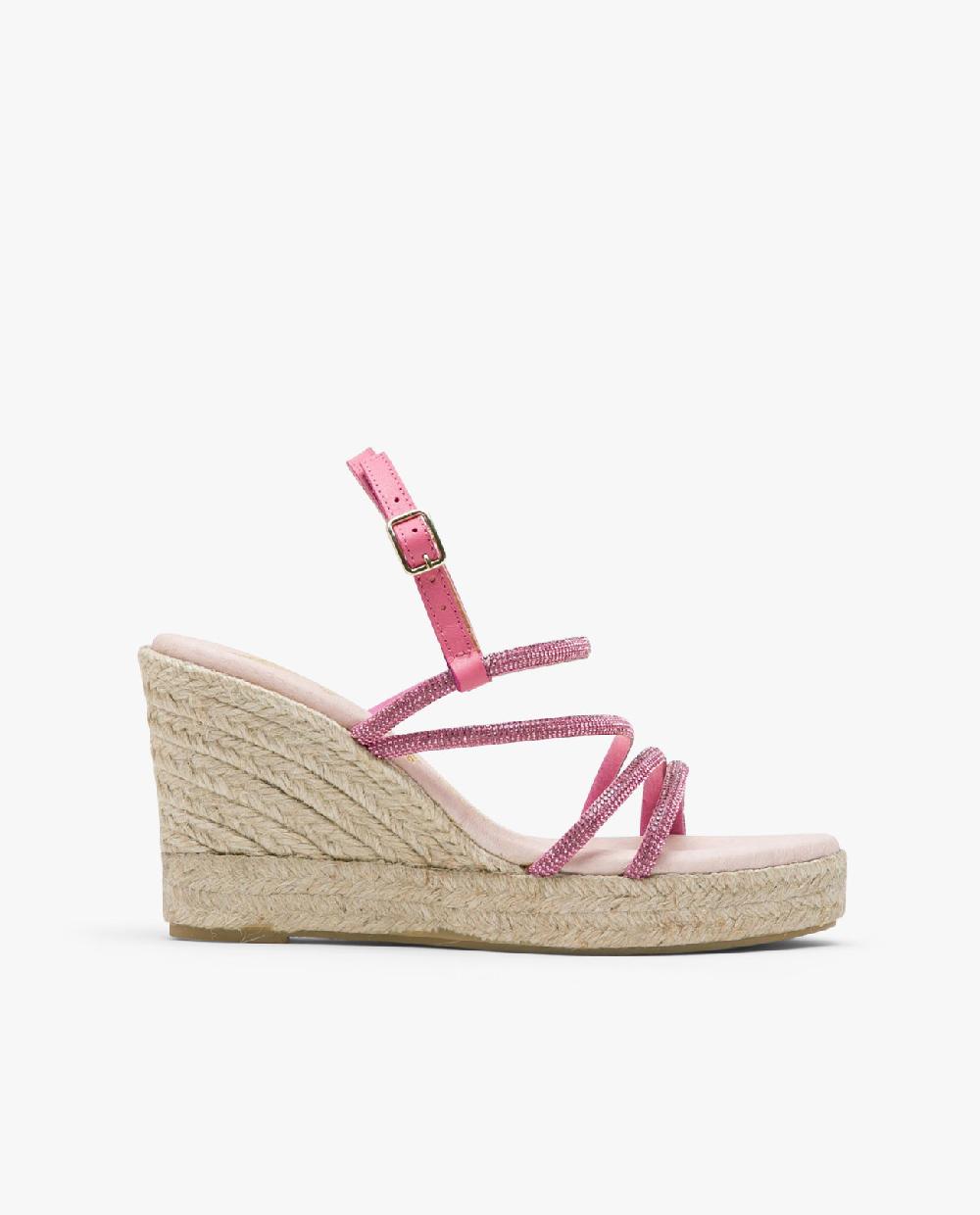 Cuplé SANDALIA CUÑA TIRAS STRASS FUCSIA