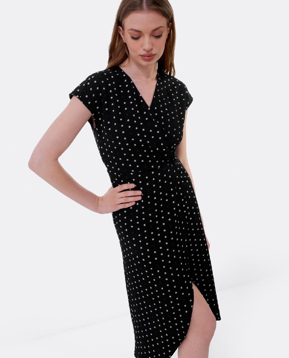 Cuplé VESTIDO MIDI CRUZADO CREP LUNARES BLANCO NEGRO Los más vendidos
