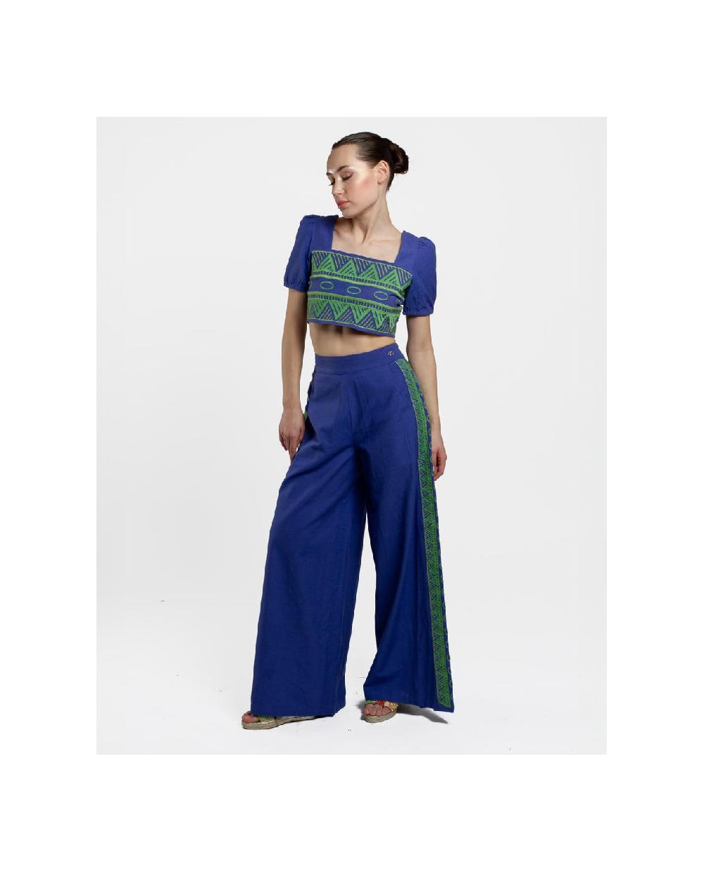 Cuplé PANTALON PALAZZO ALGODON AZUL