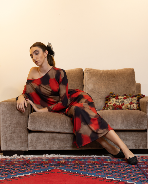Cuplé VESTIDO ASIMÉTRICO PUNTO ACUARELA ROJO