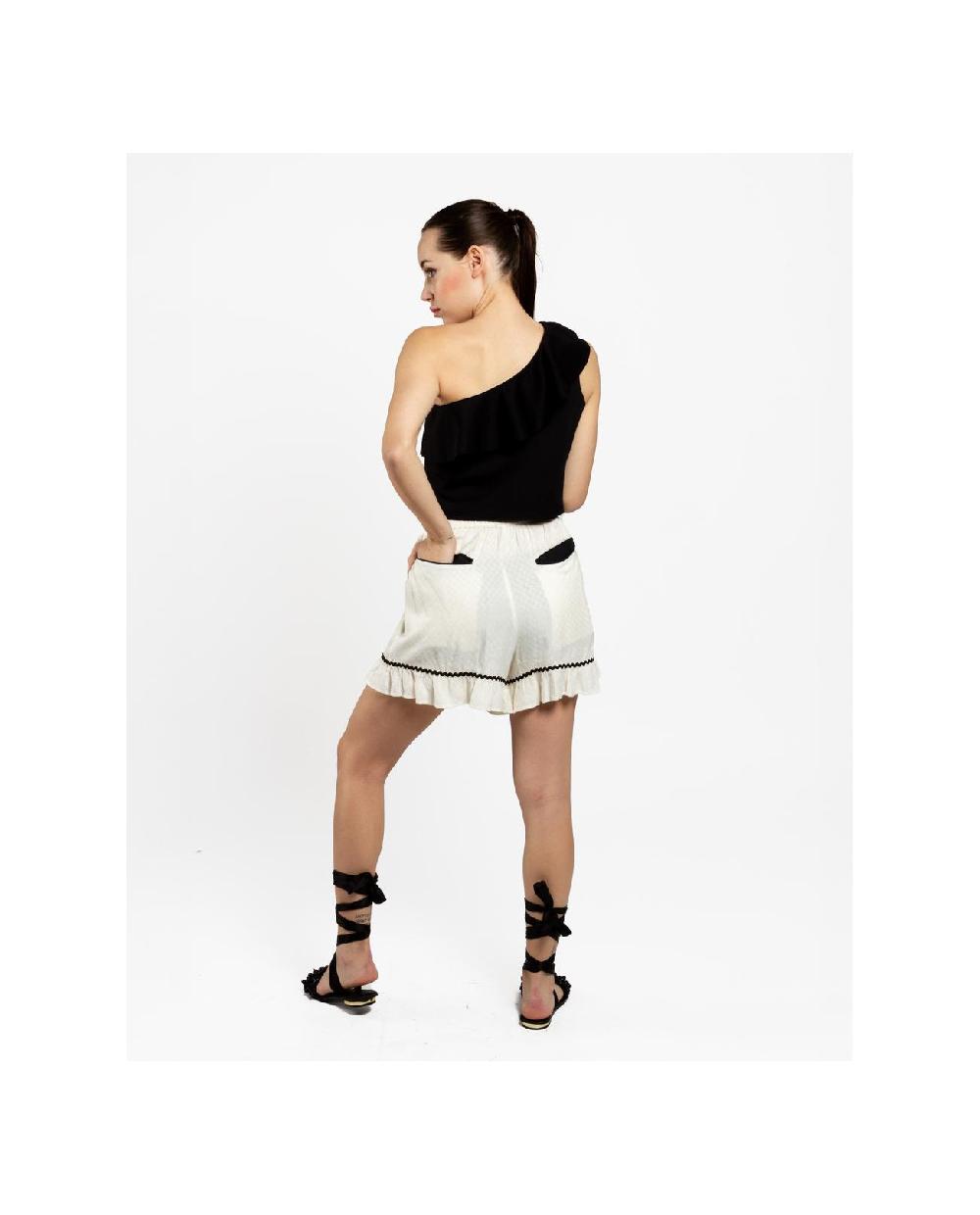 Cuplé PANTALON CORTO VOLANTE JACQUARD BLANCO Venta caliente
