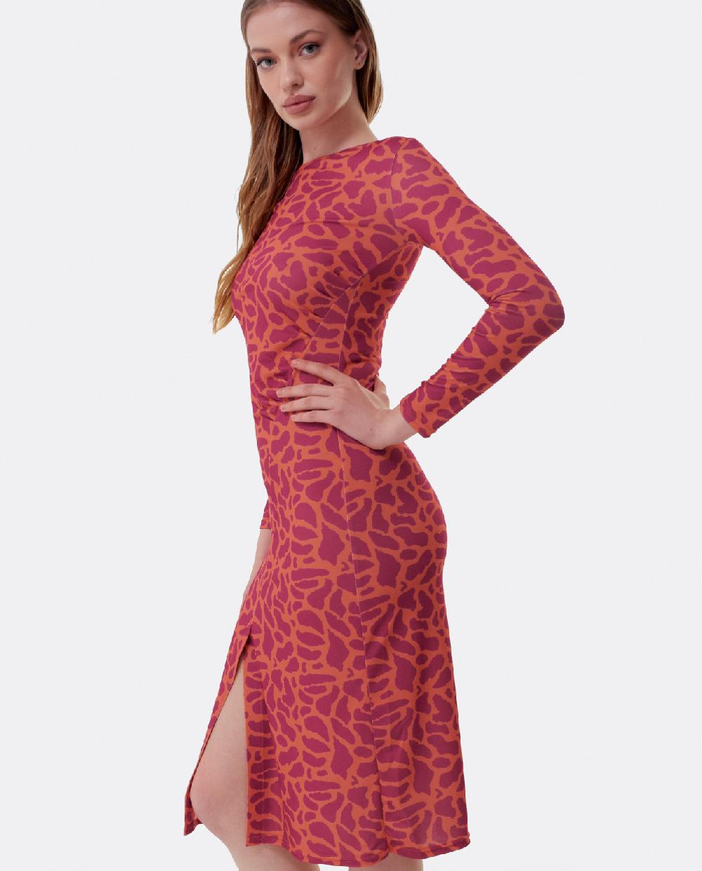 Cuplé VESTIDO MIDI FRUNCIDO PUNTO ESTAMPADO JIRAFA