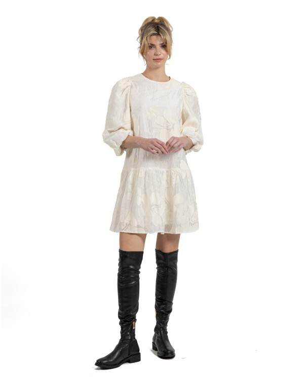 Cuplé VESTIDO MINI MANGAS VOLUMEN JACQUARD BEIG Envío internacional gratuito