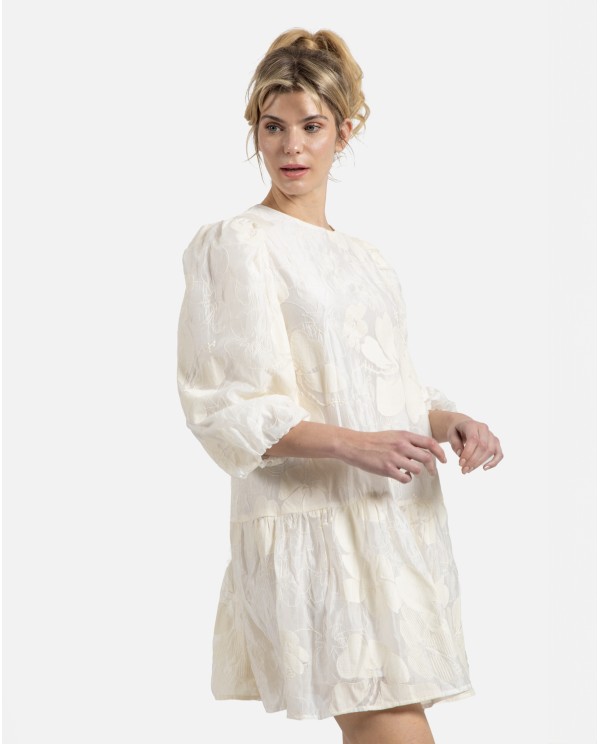 Cuplé VESTIDO MINI MANGAS VOLUMEN JACQUARD BEIG Envío internacional gratuito