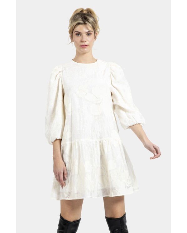 Cuplé VESTIDO MINI MANGAS VOLUMEN JACQUARD BEIG Envío internacional gratuito