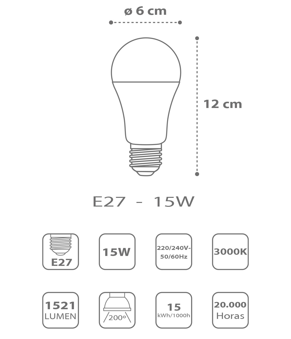 Dansi Bombilla LED E27 15W 3000k Cálida Libre de impuestos