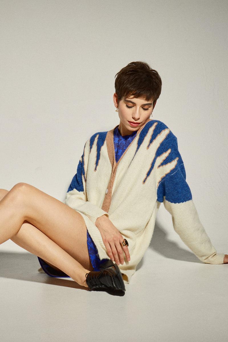 Dolores promesas Chaqueta Punto Larga Crudo y Azul Oferta especial