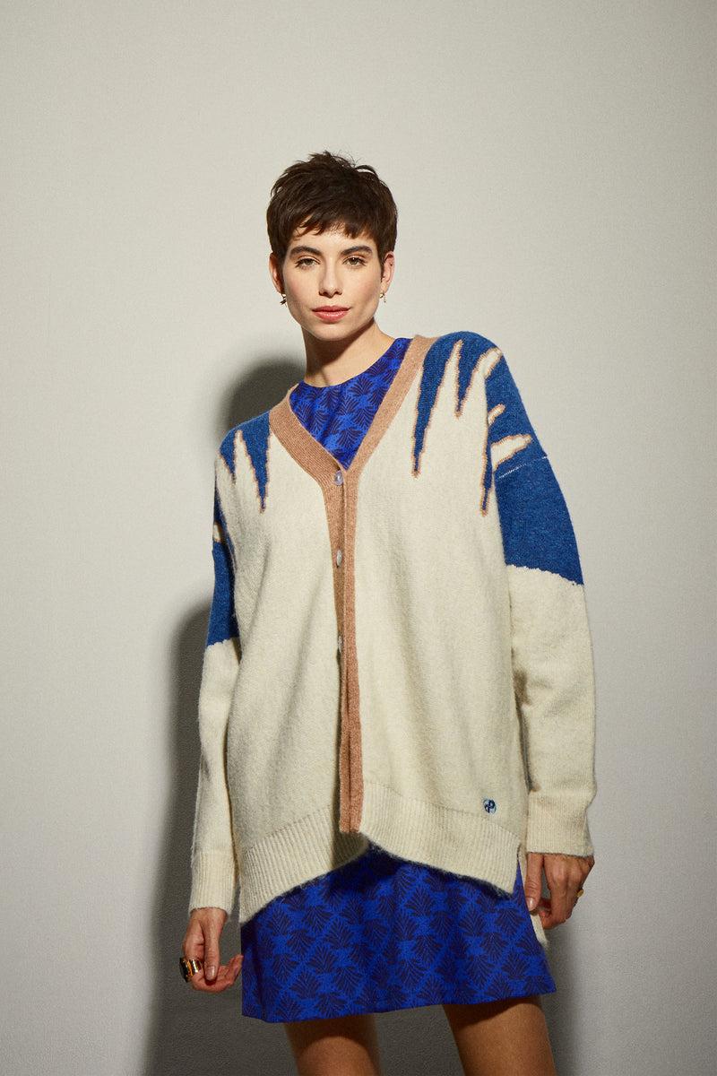Dolores promesas Chaqueta Punto Larga Crudo y Azul Oferta especial