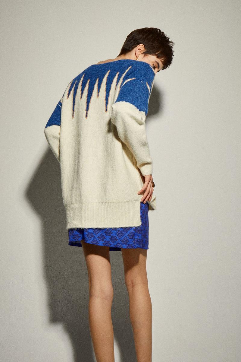Dolores promesas Chaqueta Punto Larga Crudo y Azul Oferta especial