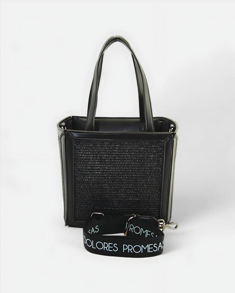 Dolores promesas Bolso de Rafia Astuta en Negro Superdescuento