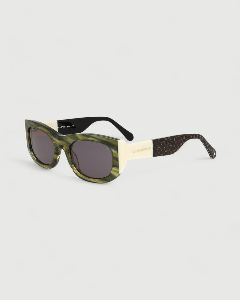 Dolores promesas Gafa rectangular verde jaspeado beige y estampado