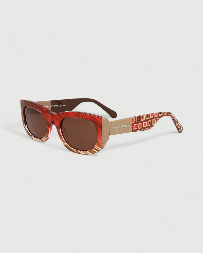 Dolores promesas Gafa rectangular rojo jaspeado beige y estampado