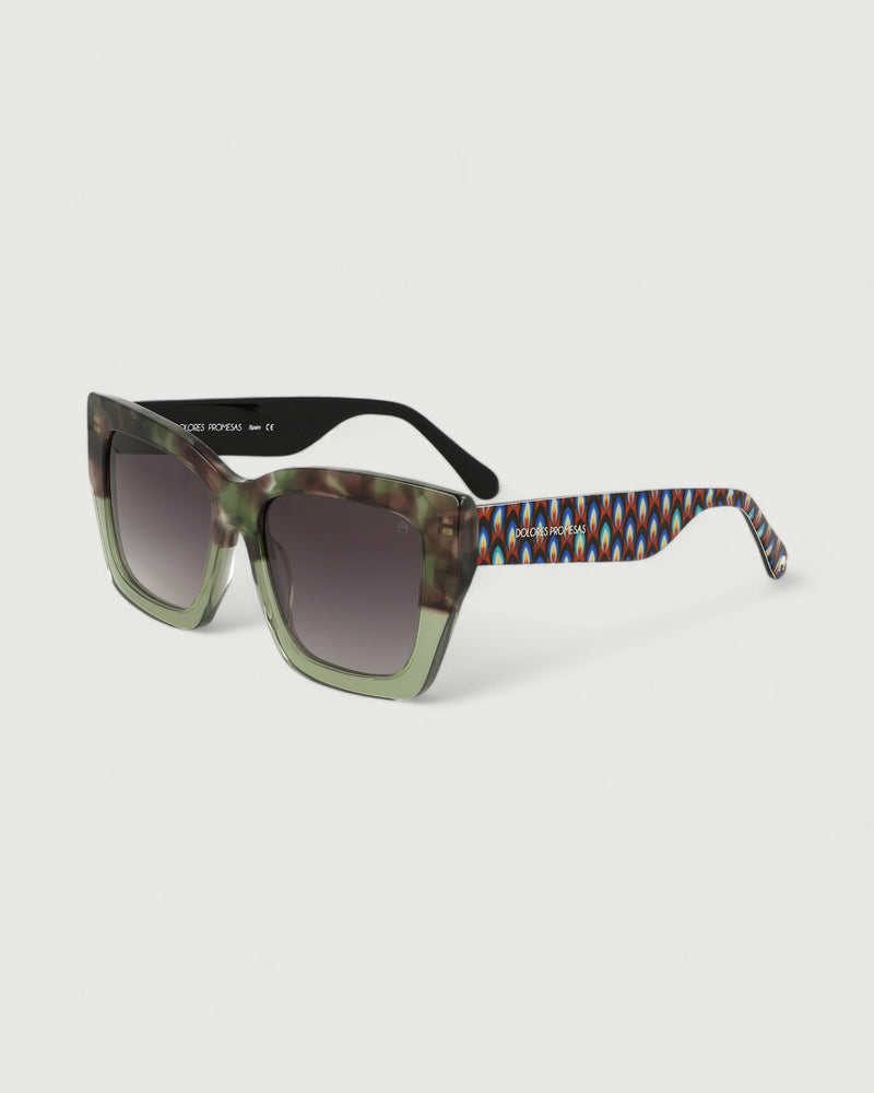 Dolores promesas Gafa con tendencia a cat eye verde jaspeado verde semitransparente y estampado