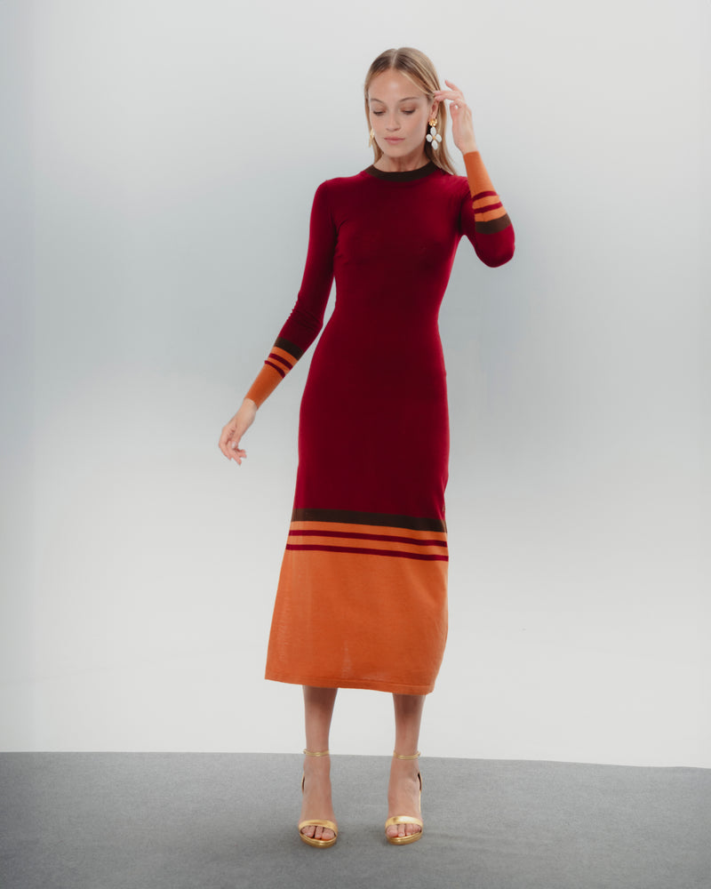 Dolores promesas Vestido Punto Adriana Burdeos y Naranja Tienda