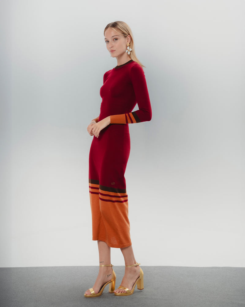 Dolores promesas Vestido Punto Adriana Burdeos y Naranja Tienda