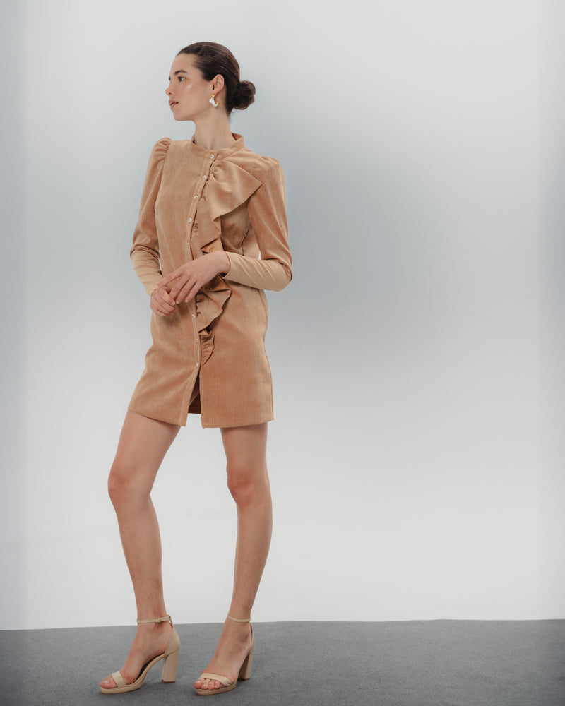 Dolores promesas Vestido corto Filipa volantes camel COMPRAR AHORA