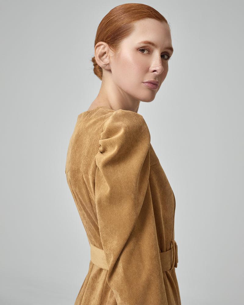 Dolores promesas Vestido camel Filipa manga abullonada ÚLTIMAS EDICIONES