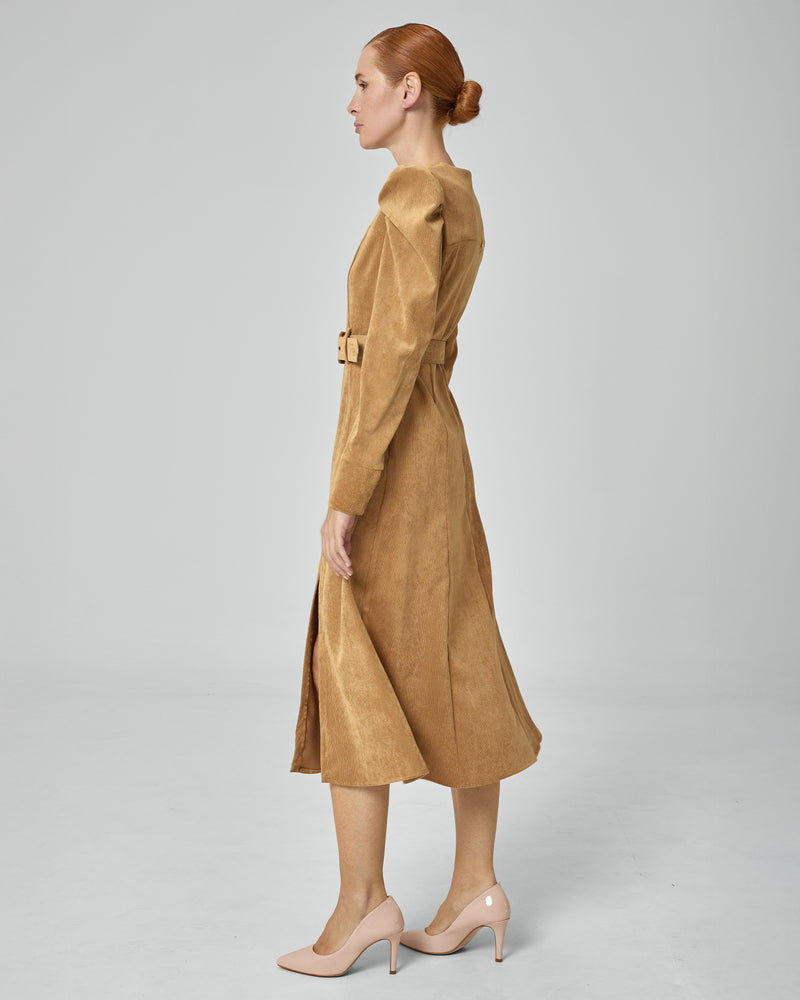 Dolores promesas Vestido camel Filipa manga abullonada ÚLTIMAS EDICIONES