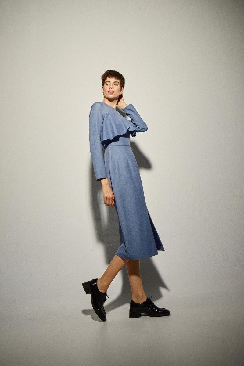 Dolores promesas Vestido Volante Escote Azul Solo queda un día