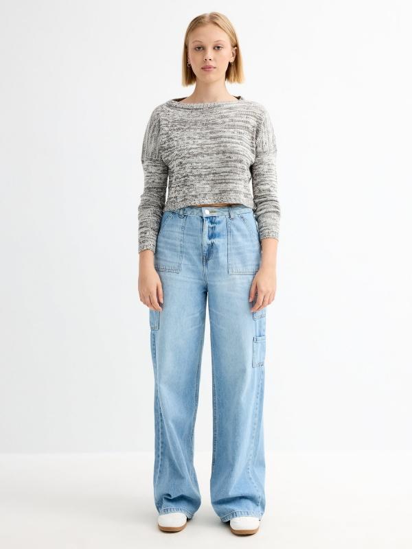 In side Jersey cropped jaspeado En oferta