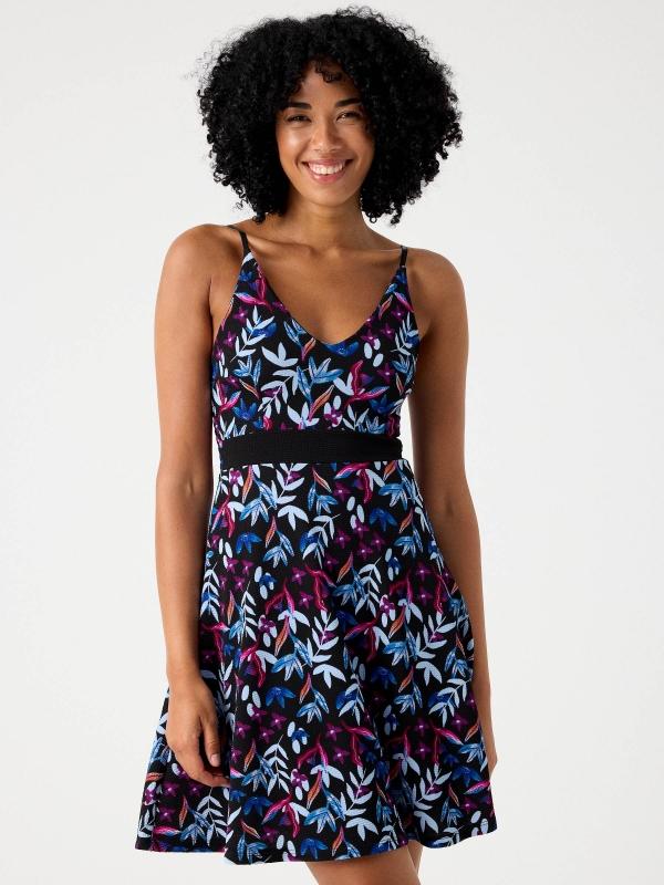 In side Vestido elástico print hojas
