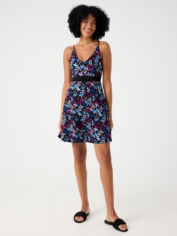 In side Vestido elástico print hojas Precio ultrabajo