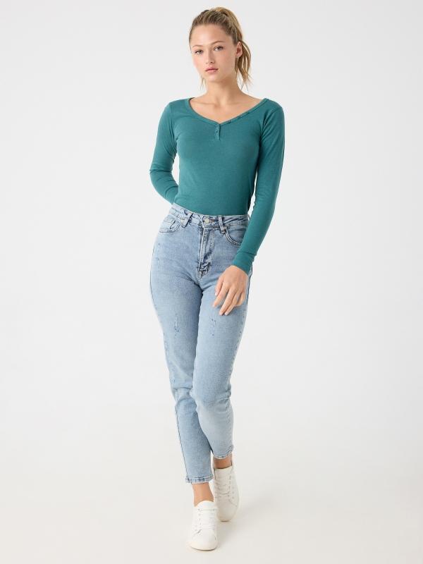 In side Camiseta cuello pico con botones Outlet online