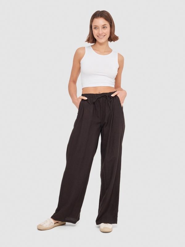 In side Pantalón wide-leg lino COMPRAR AHORA