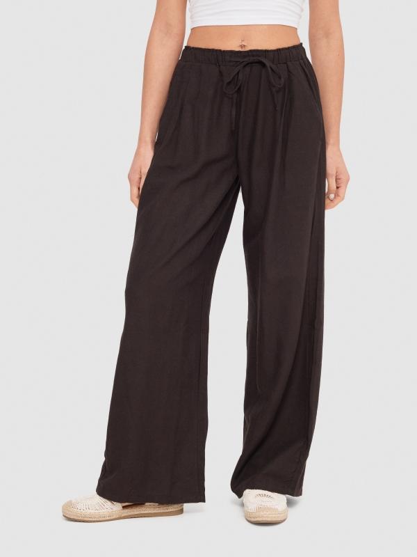In side Pantalón wide-leg lino COMPRAR AHORA