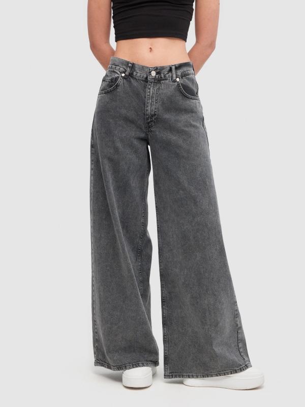 In side Jeans wide leg gris Ahorra y exporta